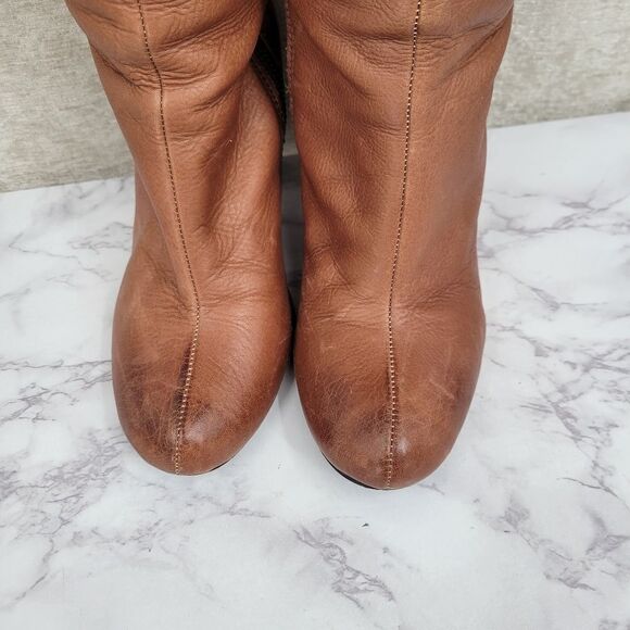 Fossil Rich Tan Leather Tall Heeled Boot with Buckle Detail Women's Size 7.5 - Picture 6 of 15
